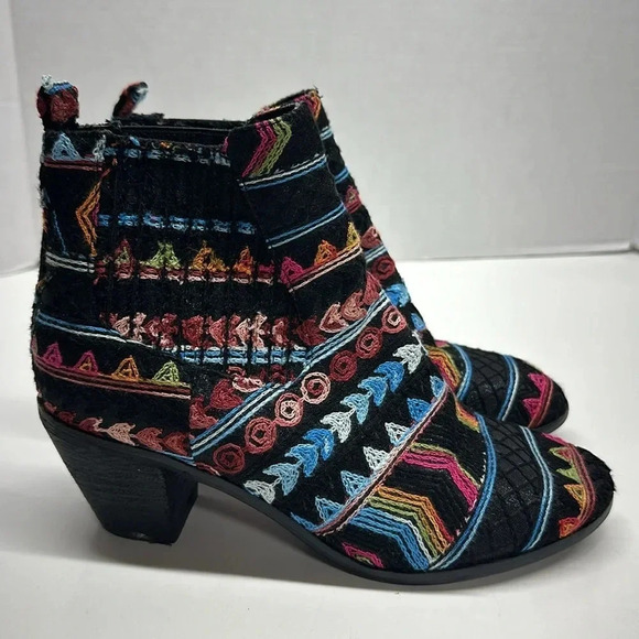 Socofy Ankle Boots Heeled Boot Shoes Embroidered Black Colorful Size 38 US 7 - Picture 4 of 9